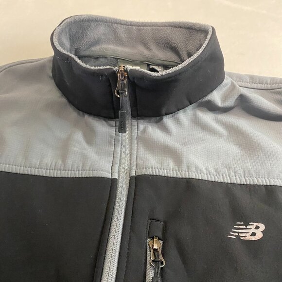 New Balance Mens Large Black Gray Full Zip Soft Shell Long Sleeve Jacket 130893 - Picture 3 of 13